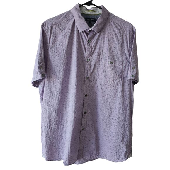 Ted Baker Button Down Short Sleeve Shirt Size 5 Purple With Dots EUC - Picture 1 of 7